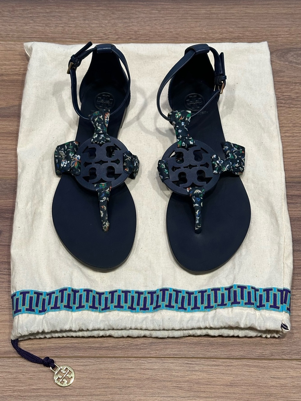 Tory Burch Miller Scarf Sandals in Navy Blue Size 7